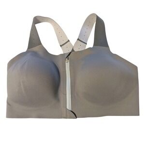 Brooks Womens Front Zip Sports Bra Gray Cross Back Running Workout Active ~30A/B